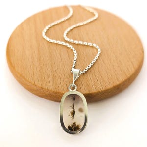 Small Dendritic Agate Pendant or Necklace; 925 Sterling Silver Oval Open Back Pendant w/ Decorative Bail | Handmade Silver & Stone Jewelry