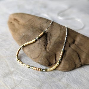 Sterling Silver Miyuki Glass Bead Necklaces; Dainty Silver Layering Necklace / Choker; Handmade Minimalist Beaded Jewelry