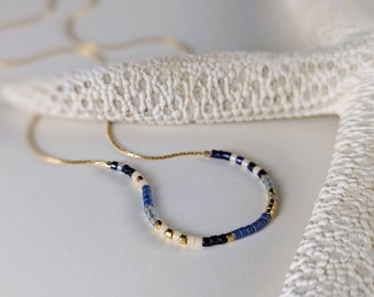 14K Gold Filled Necklace w/ Miyuki Glass Beads in Assorted Colors; Custom Bead Layout; Dainty Gold Beaded Layering Necklace Gift