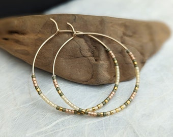 14K Gold Filled or Sterling MEDIUM Silver Miyuki Glass Beaded Hoops; Assorted Colors; Handmade Gold Hoop Earrings; Boho Seed Bead Jewelry