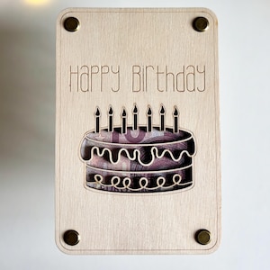 Geldgeschenk Holz Karte "Happy Birthday", Geldscheine verschenken/verpacken, Holzkarte zum Geburtstag