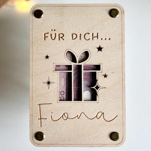 Geldgeschenk Karte "Für Dich" personalisiert, Holzkarte Geld verschenken/verpacken mit Namen