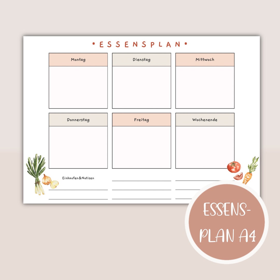 Essensplan Für Eine Woche Hartz 4 Essensplan Menüplaner Speiseplan Zum Ausdrucken Liste - Etsy