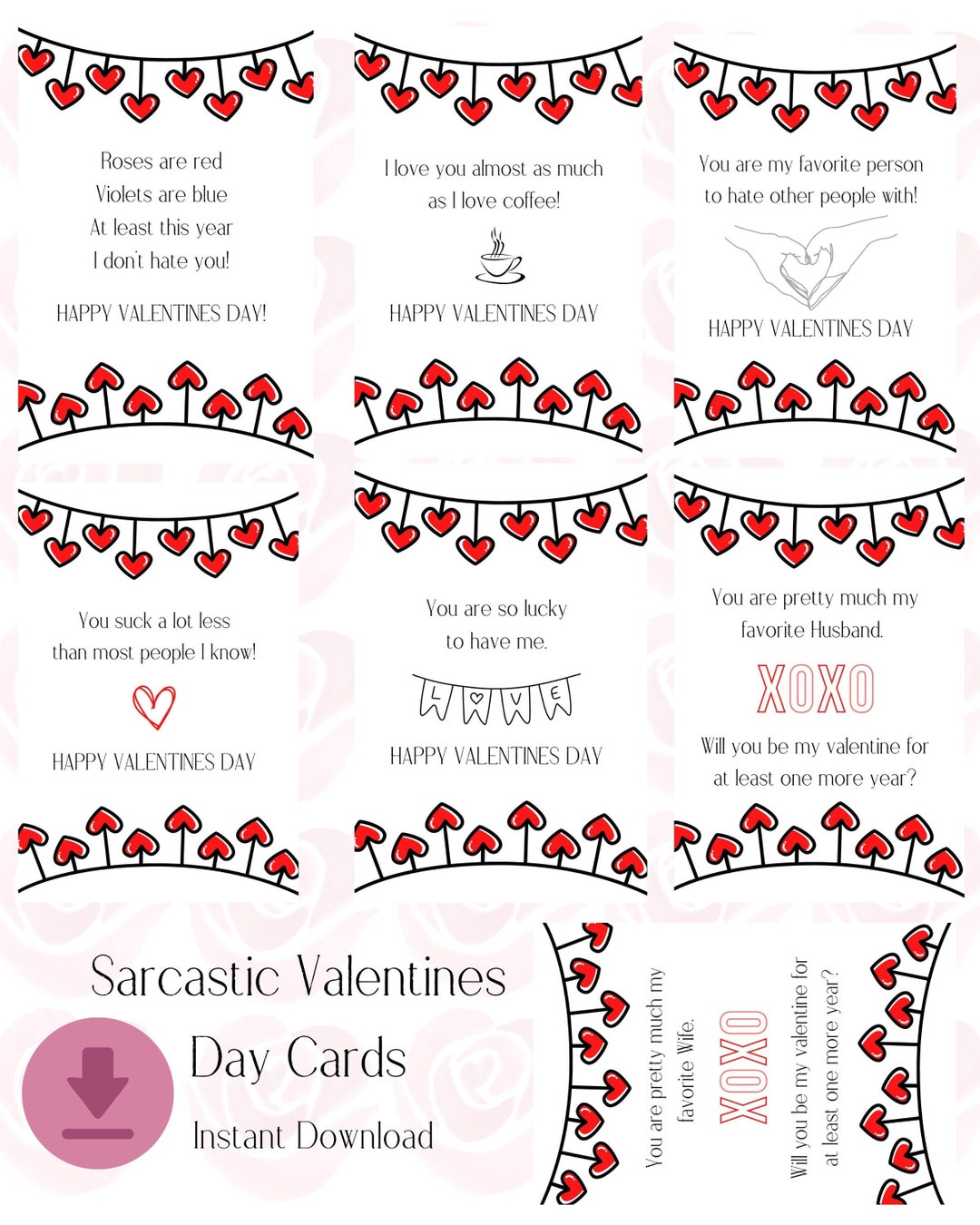 Sarcastic Valentine's Day Card, Instant Download, Set of 7 Sarcastic ...