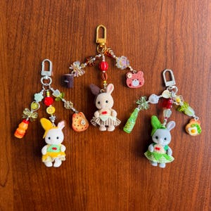 sylvanian families baby trio banana fairy fruit dolls keychain | calico critters nursery friends | key ring | phone charm | plush bag charm