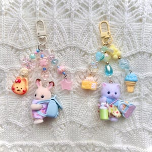 calico critter nursery friends walk along duo keychain | sylvanian babies | kawaii cute animals | key ring | phone charm | plush bag charm