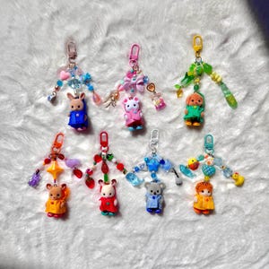calico critters raincoat babies keychain | sylvanian families | kawaii cute animals | key ring | phone charm | plush bag charm | costume