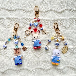 calico critter nursery friends keychain | sylvanian babies | kawaii cute animals | key ring | phone charm | bag charm | pearl porcelain gold