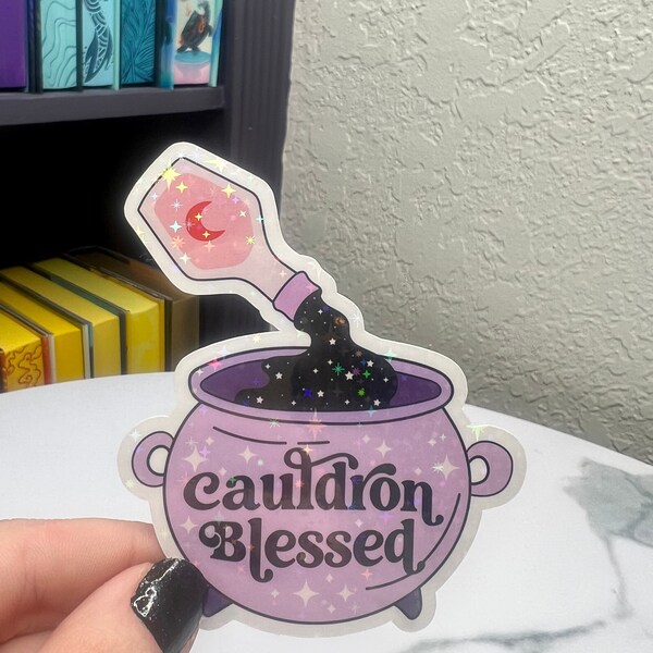 ACOTAR 'Cauldron Blessed' Sticker - Enchanted Purple Cauldron & Magical Potion, Holographic Decal for Fans of Fantasy Bookish Sticker Reader