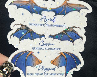 Wings Blue Gold Bat Boys Rhysand Azirel Cassian Holographic Sticker Sparkly ACOTAR Decal Kindle Sticker Spicybook Sticker SJM Stickers