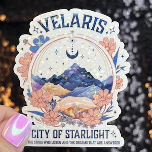 Pegatina holográfica de la Ciudad de la Luz de las Estrellas de Velaris, Corte de Espinas y Rosas, calcomanía brillante de ACOTAR, calcomanía para Kindle, calcomanía de Spicybook, calcomanías de SJM