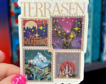 Terrasen Stamps Throne of Glass Holographic Sticker Aelin Tog water bottle decal TOG laptop sticker SJM Decal Kindle Sticker