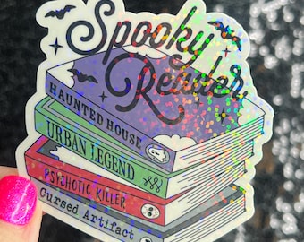 Spooky Reader Thriller Horror Book Lover Holographic Sticker Halloween Kindle Decal Spooky Reader Gift Bookish Decal