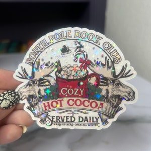 Christmas North Pole Book Club Holographic Sticker, Xmas Bookish Kindle Sticker Reader Decal Book Lover Christmas Gift Book Club Gift