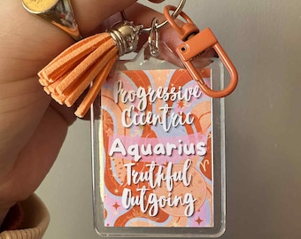 Llavero con el signo zodiacal Acuario, astrología, accesorio para bolso/llavero de Acuario, llavero del zodiaco, llavero de astrología, regalo de astrología