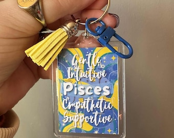 Llavero con el signo zodiacal Piscis, astrología, accesorio para bolso / Llavero de Piscis, regalo de astrología, llavero del zodiaco, llavero del zodiaco