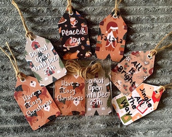 Set Of 6 Rustic Christmas Quote Gift Tags | Natural Christmas Gift Tags, Brown Christmas Gift Tags, Cosy Christmas Gift Tags, Present Tags