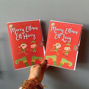 Frohe Elfmas Benutzerdefinierte personalisierte Name Kinder Weihnachtskarte | Elf Weihnachtskarte, Kinder Weihnachtskarte, Tochter Weihnachtskarte, Xmas Card