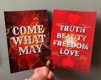 Set Of 2 Moulin Rouge The Musical Quote Song Lyric Wall Art Prints | Come What May, Truth, Beauty, Freedom, Love, Musical Theatre, West End