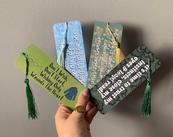 Set Of 4 Wicked Musical Quote Song Lyric Bookmarks | I'm Not That Girl, For Good, Thank Goodness, Defying Gravity, Elphaba, Glinda, West End