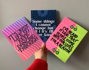 Conjunto de 3 impresiones de arte de pared con letras de canciones de Wicked Musical Quote / Elphaba, Glinda, For Good, regalo de teatro musical, impresión de teatro musical, West End