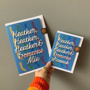 Nom personnalisé personnalisé Heathers la carte de citation musicale | Carte d'anniversaire Heather Chandler, Duke, McNamara, belle chanson, théâtre musical