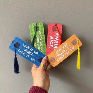 Set Of 4 Heathers The Musical Quote Song Lyrics Bookmarks | Lick It Up Baby, Myriad Nice, Heather Chandler, Duke, McNamara, Veronica Sawyer