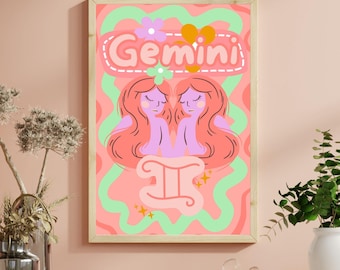 Gemini Star Sign Zodiac Astrology Wall Print | Gemini Constellation, Gemini Astrology, Gemini Zodiac, Gemini Birthday Gift, Gemini Energy