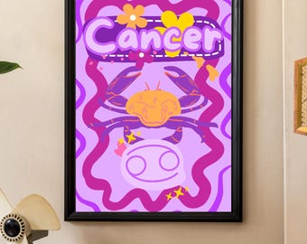 Cancer Star Sign Zodiac Astrology Wall Art Print | June Birthday, Star Sign Gift, Star Sign Print, Cancer Constellation, Zodiac Wall Art