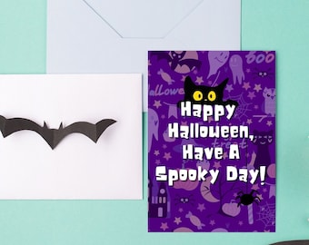 Happy Halloween Card | Cat Halloween Card, Spooky Season, Children's Halloween Card, Kids Halloween Card, Halloween Gift, Trick Or Treat