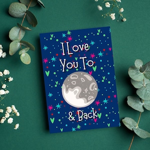I Love You To The Moon And Back Card | Carte de Saint-Valentin fille, carte de fils, carte d’anniversaire mignonne, lui carte de Saint-Valentin, carte de Saint-Valentin pour enfants