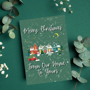Joyeux Noël de notre maison à la vôtre carte | Carte de Noël pour la famille, carte de Noël pour un ami, carte de Noël pour les voisins, carte de Noël pour les couples