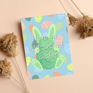 Avoir une carte de jeu de mots aux œufs de Pâques Egg-Cellent | Carte de Joyeuses Pâques, carte d'oeufs de Pâques, carte de jeu de mots de Pâques, carte de Pâques drôle, carte de lapin de Pâques mignon