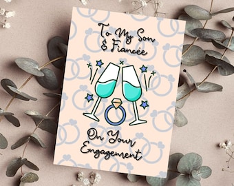 To My Son & Fiancée On Your Engagement Card | Son Engagement Card, Cheers Glasses Wedding Engagement Announcement Card, You're Engaged Card