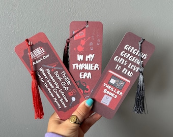 Set Of 3 Thriller Bookmarks | Mystery, Crime Thriller Era, Thriller Book Club, True Crime Lover, Bookworm Gift, Psychological Thriller Books