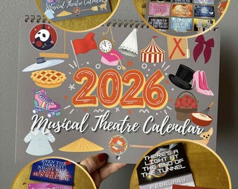 2026 Musical Theatre Calendar | 2026 Calendar Planner, Musicals Calendar, Broadway Calendar, Calendar 2026, Stagey Gift, West End Musical