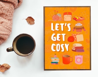 Let's Get Cosy Fall Autumn Quote Typography Wall Print | Cottagecore Home Decor, Fall Wall Decor, Cozy Autumn Wall Decor, Fall Autumn Vibes
