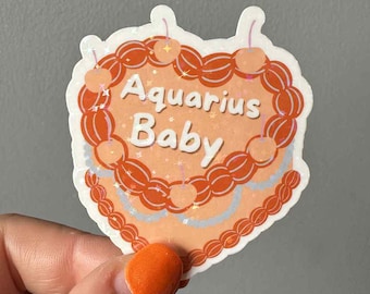 Adesivo olografico impermeabile in vinile con glitter, segno zodiacale e astrologia, per neonati, Acquario / Adesivo Acquario, compleanno di gennaio, regali per Acquario