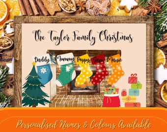 Family Christmas Stockings Custom Personalised Surname Wall Art Print | Family Gift, Household Gift, Mum And Dad Xmas Gift, Christmas Family