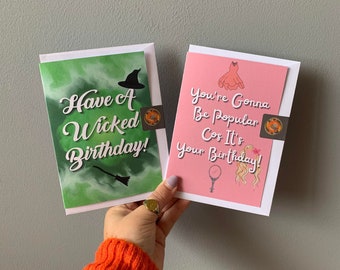 Set Of 2 Wicked Musical Quote Lyrics Cards | Wicked Popular Song, Elphaba Witch, Glinda, Musical Theatre Birthday Card, Musical Theatre Gift