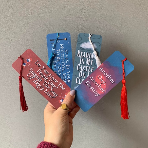 Set Of 4 Les Misérables Musical Quote Song Lyrics Bookmarks | Do You Hear The People Sing?, Stars Les Mis, Castle On A Cloud, One Day More