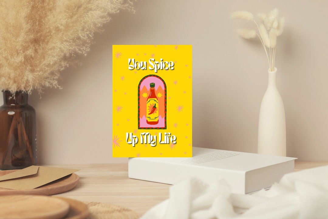 You Spice Up My Life Food Pun Hot Sauce Quote Card Funny Etsy