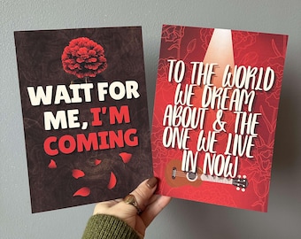 Set van 2 Hadestown-muzikaal citaat liedtekst kunst aan de muur wordt afgedrukt | Wait For Me Song, Livin' It Up, Orpheus, Persephone, poster muziektheater