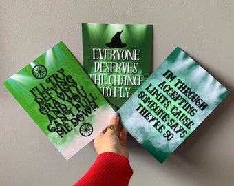 Juego de 3 impresiones de arte de pared con cita de la canción Wicked Musical Defying Gravity / Elphaba, regalo de teatro musical, impresiones de teatro musical, West End