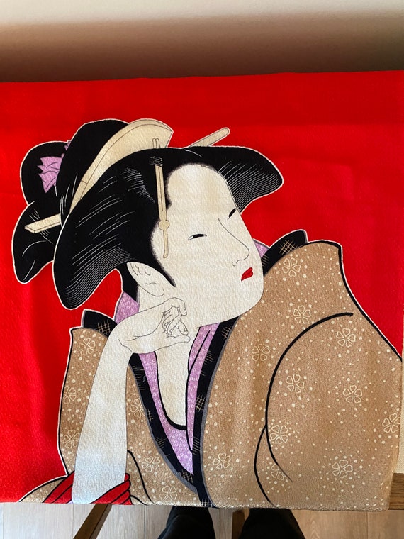 Vintage 1940s Japanese Geisha Scarf 27”x29” Rayon… - image 1