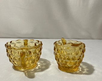 Jeanette Cubist Amber Yellow Creamer and Sugar Set Vintage