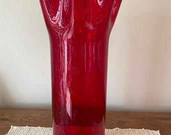 Controlled Bubble 15” Red Handkerchief Vase Smooth Pontil