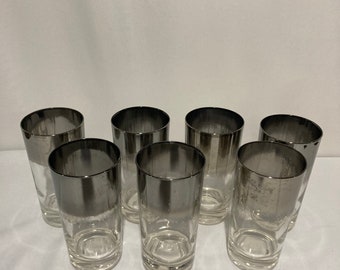 Dorothy Thorpe Cocktail Glasses with Silver Overlay Rims Set of 7