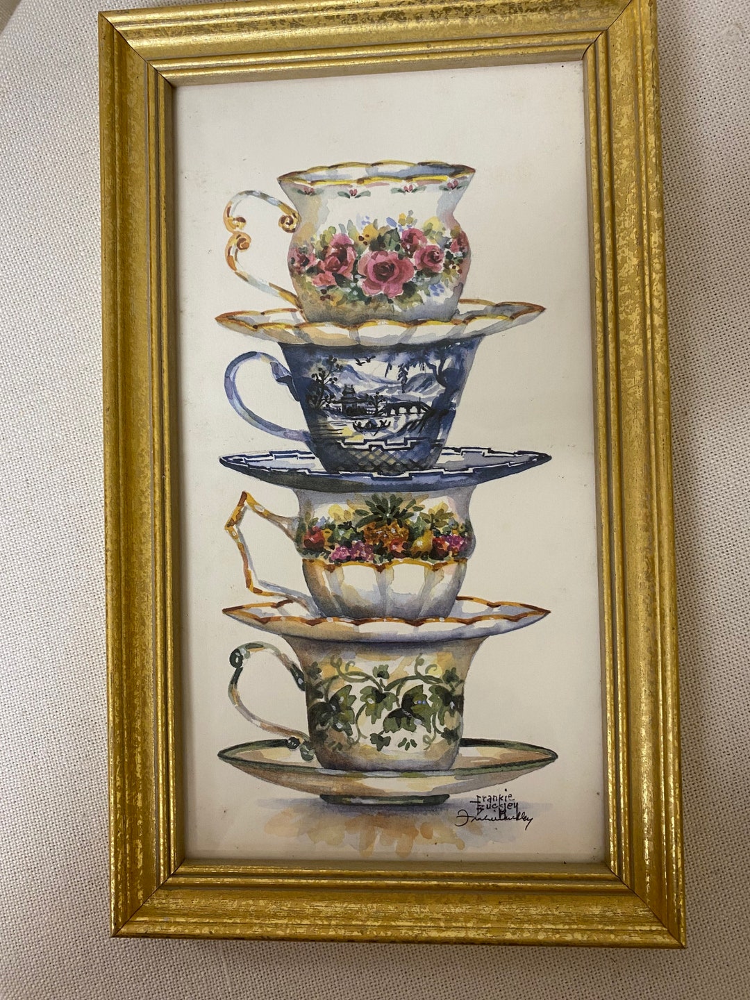 Vintage FRANKIE BUCKLEY Stacked Tea Cups Print Signed and Framed Etsy