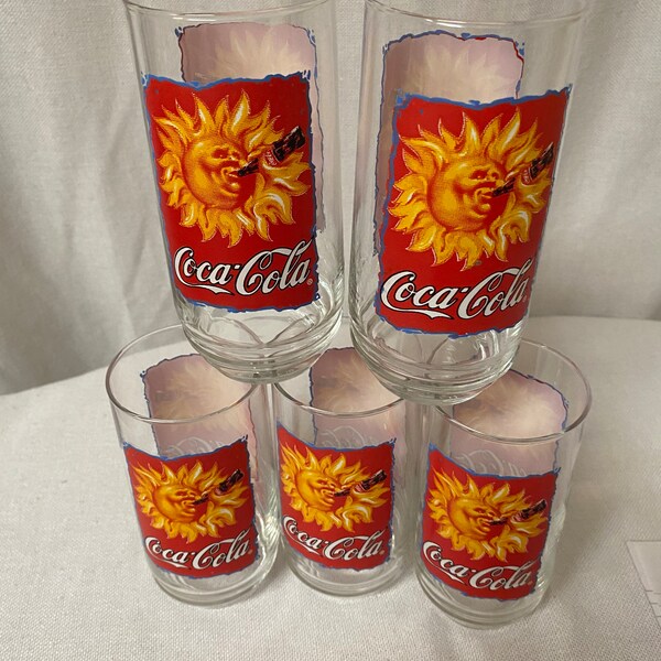 Coca Cola Indiana Glass Coke Sun Glasses 16 ounces Set of 5 1995